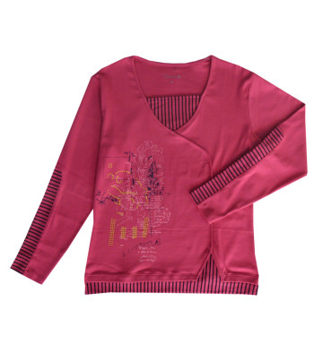 Tunique fleurie coton framboise/marine – Manches longues femme