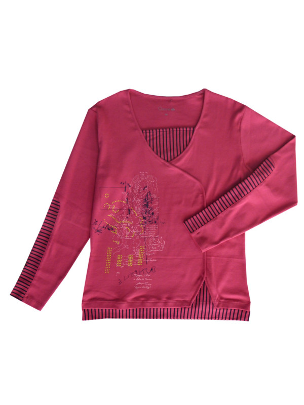 Tunique fleurie coton framboise/marine – Manches longues femme