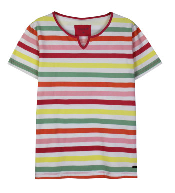 Tee-shirt rayé multicolore femme ECHO1R col fantaisie coton