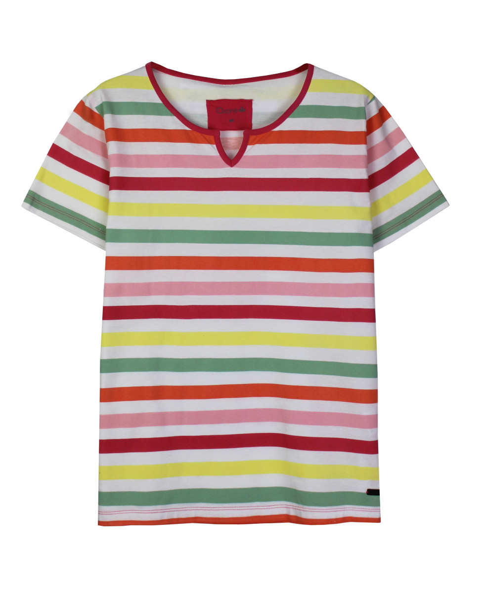 Tee-shirt rayé multicolore femme ECHO1R col fantaisie coton