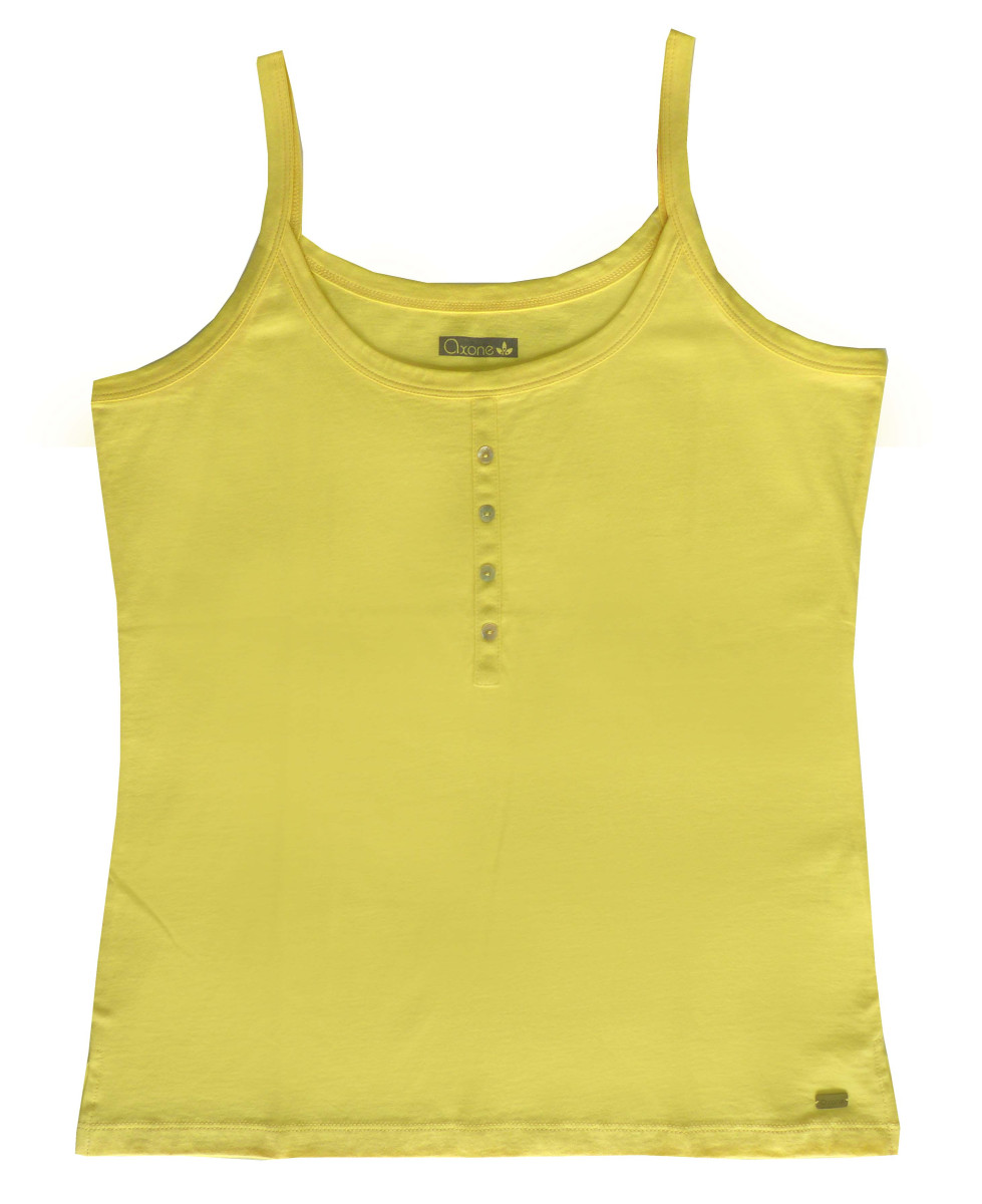 Top jaune coton à fines bretelles – Col petits boutons femme