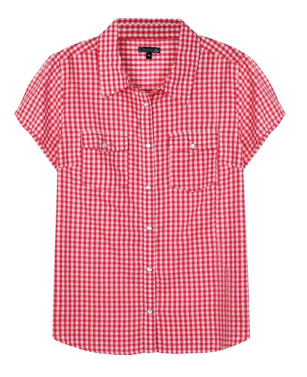 Chemisier vichy rose AXONE EQUIPE1R coton manches courtes