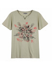 Tee-shirt beige ERABLE1B col fantaisie sérigraphie