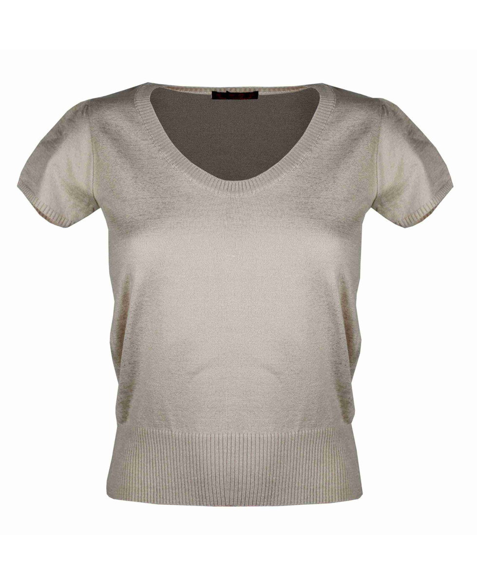 Pull léger femme MAYFLOWER KF325E beige écru manches courtes