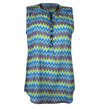 Débardeur imprimé bleu/vert/rouge femme – Viscose, col 3 boutons