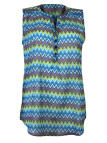 Débardeur imprimé bleu/vert/rouge femme – Viscose, col 3 boutons