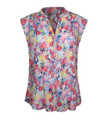 Chemisier fleuri sans manches femme – Viscose rose/bleu/jaune