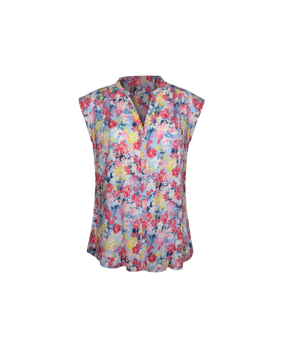 Chemisier fleuri sans manches femme – Viscose rose/bleu/jaune