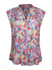 Chemisier fleuri sans manches femme – Viscose rose/bleu/jaune