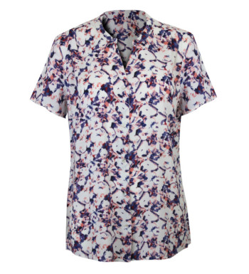 Chemisier femme bleu/rose/blanc – Viscose, manches courtes, imprimé