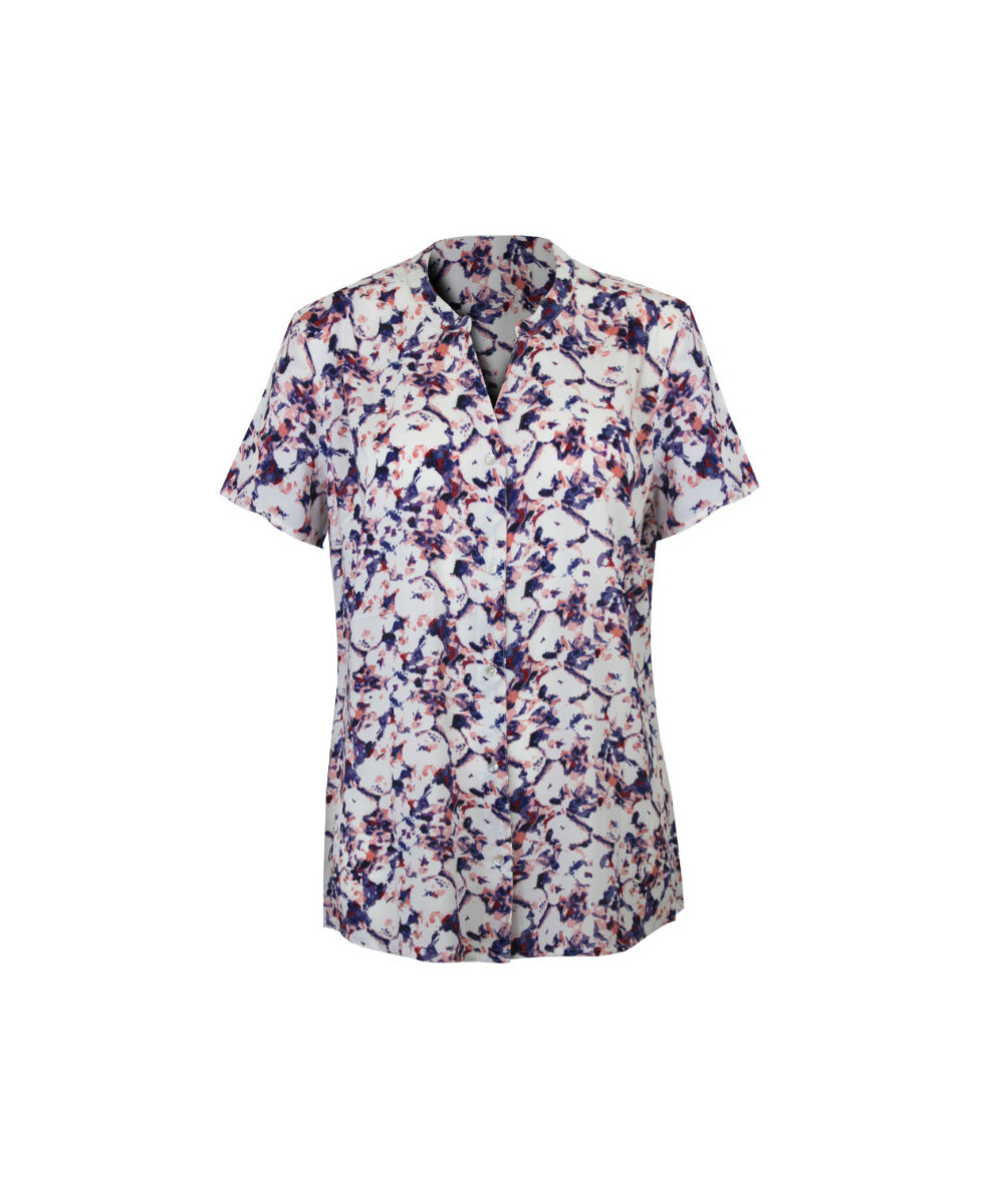 Chemisier femme bleu/rose/blanc – Viscose, manches courtes, imprimé