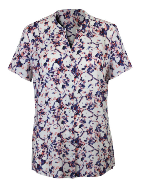Chemisier femme bleu/rose/blanc – Viscose, manches courtes, imprimé