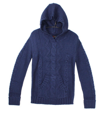 Pull femme bleu PATTY2I – Capuche & poche centrale douillette