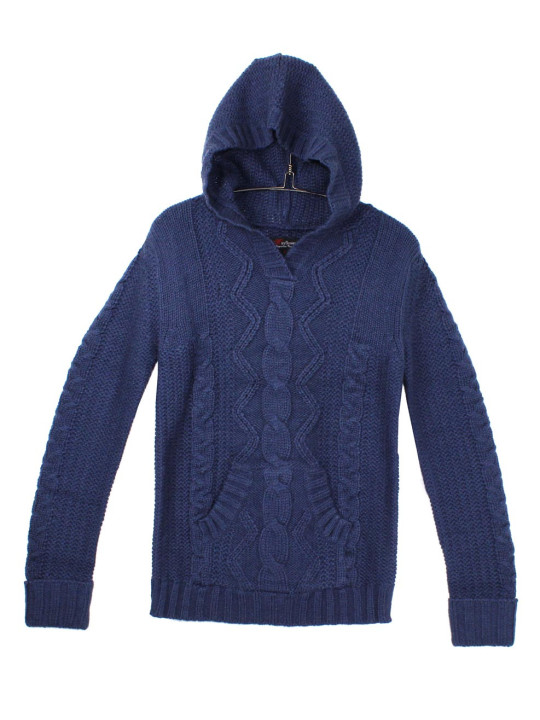 Pull femme bleu PATTY2I – Capuche & poche centrale douillette