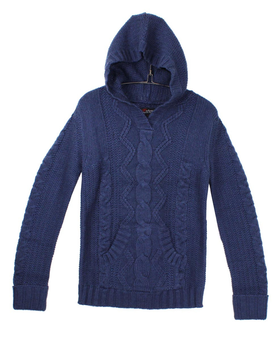 Pull femme bleu PATTY2I – Capuche & poche centrale douillette