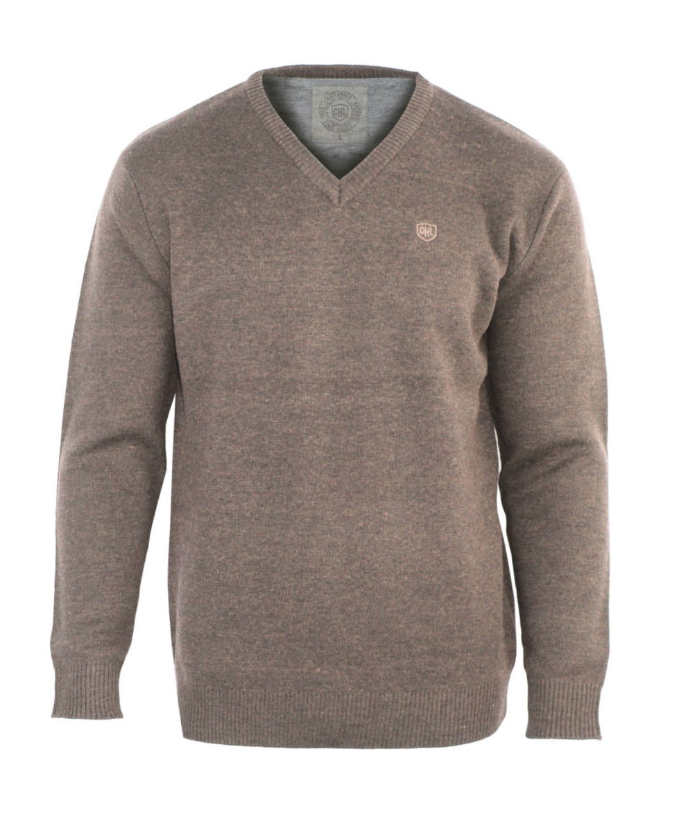 Pull col V homme CHALLENGER – Marron, chaud et élégant PINSON1