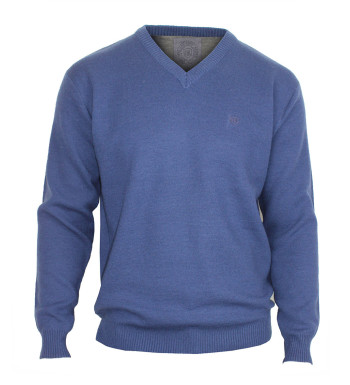Pull col V homme CHALLENGER – Bleu, élégant et chaud PUL2004B