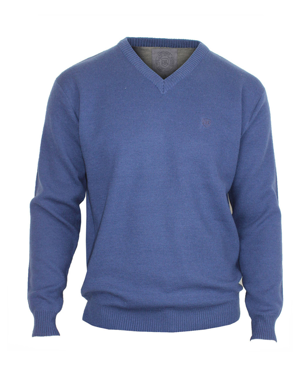 Pull col V homme CHALLENGER – Bleu, élégant et chaud PUL2004B