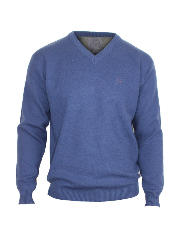 Pull col V homme CHALLENGER – Bleu, élégant et chaud PUL2004B