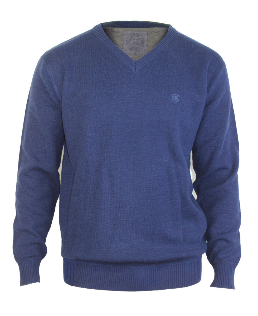 Pull col V homme CHALLENGER PUL2004D – Bleu marine élégant