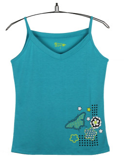 Débardeur femme turquoise fantaisie col V fines bretelles