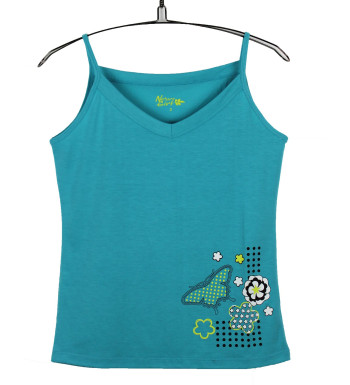 Débardeur femme turquoise fantaisie col V fines bretelles