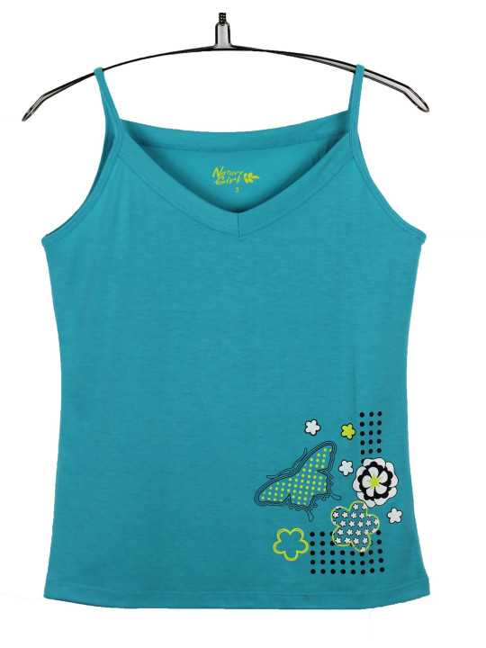 Débardeur femme turquoise fantaisie col V fines bretelles