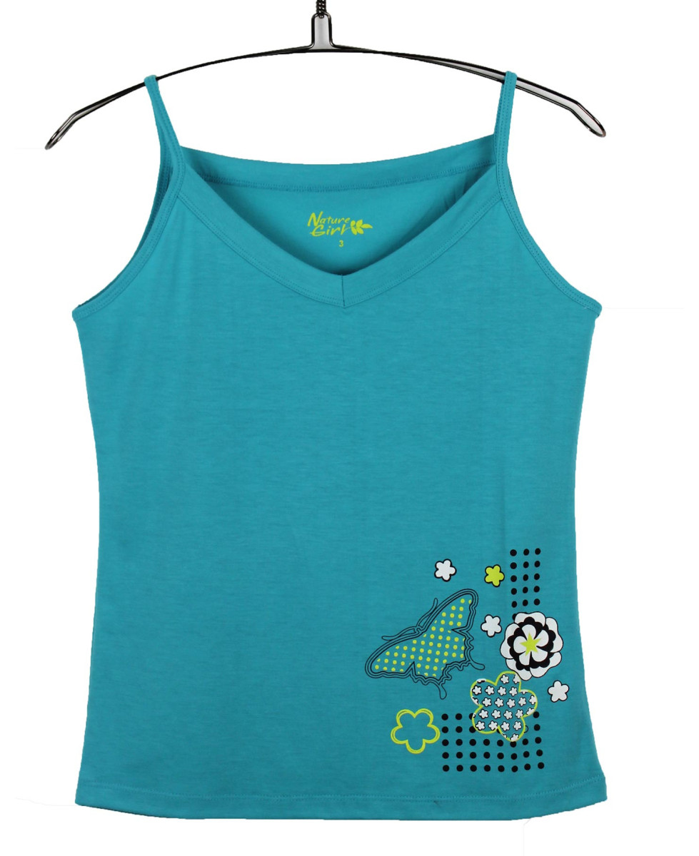 Débardeur femme turquoise fantaisie col V fines bretelles