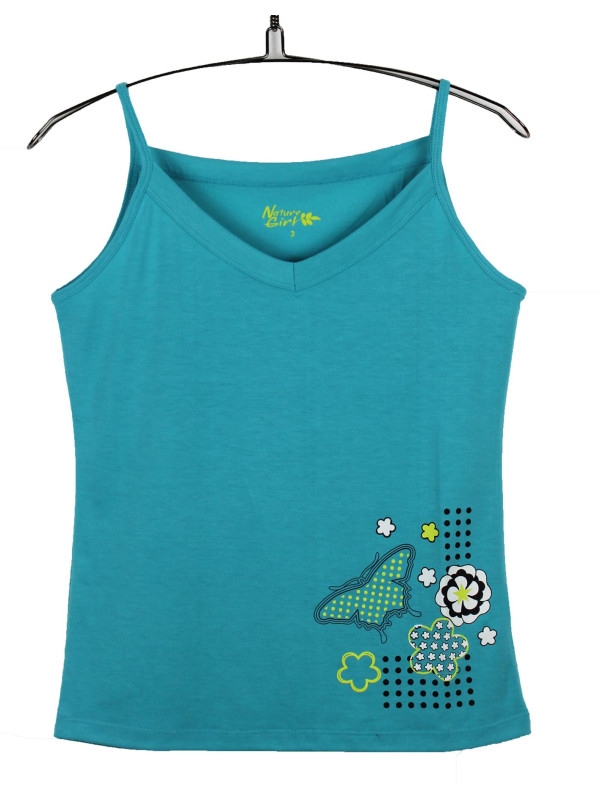 Débardeur femme turquoise fantaisie col V fines bretelles