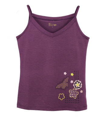 Débardeur violet femme col V fantaisie en polyester Lycra