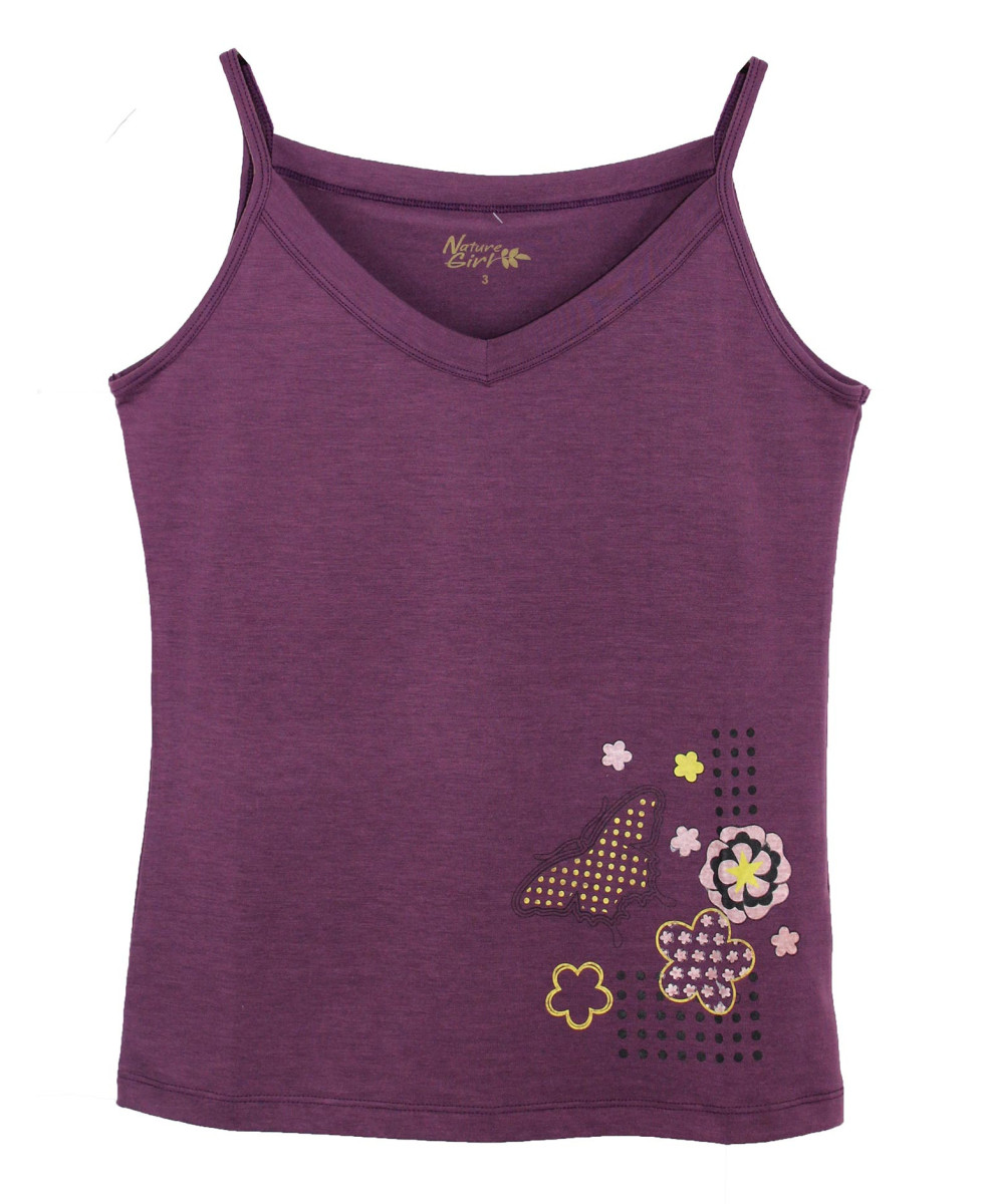 Débardeur violet femme col V fantaisie en polyester Lycra