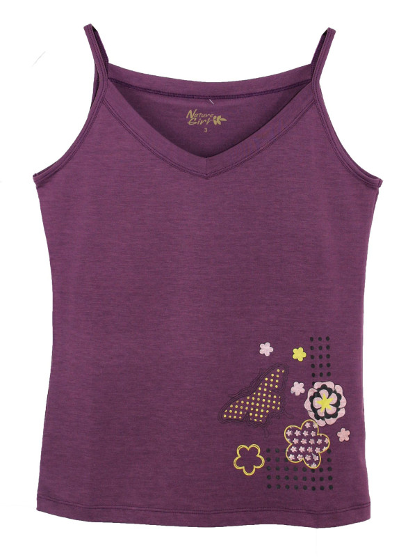 Débardeur violet femme col V fantaisie en polyester Lycra
