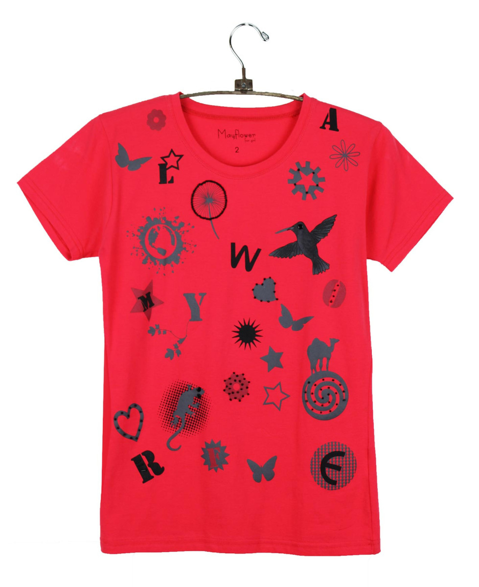 Tee-shirt corail SE1152C motif fantaisie coton femme