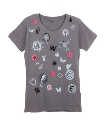 Tee-shirt gris SE1152G motif fantaisie coton femme