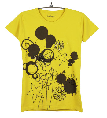 Tee-shirt jaune SE1153J motif fantaisie coton femme