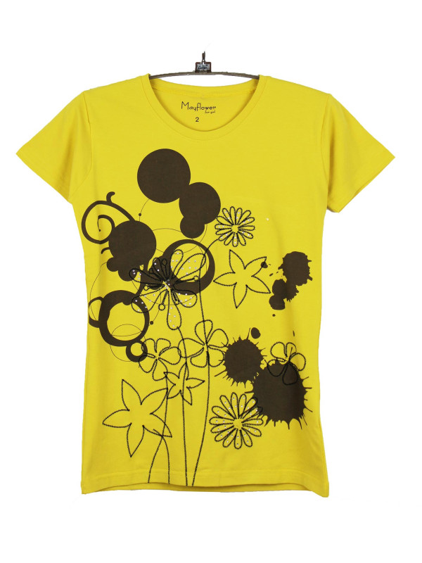 Tee-shirt jaune SE1153J motif fantaisie coton femme