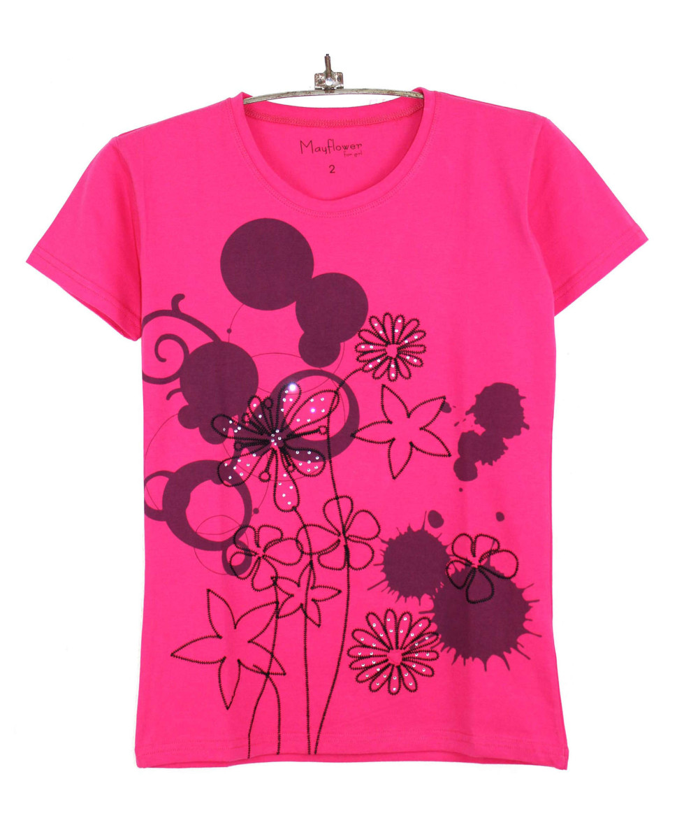 Tee-shirt rose SE1153R motif fantaisie coton femme