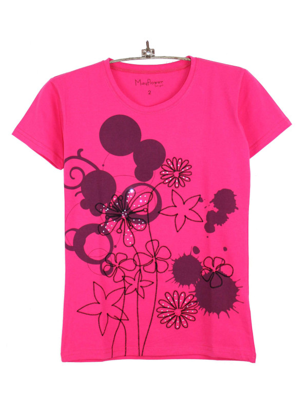 Tee-shirt rose SE1153R motif fantaisie coton femme