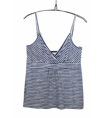 Débardeur femme rayé marine/blanc cache-cœur fines bretelles