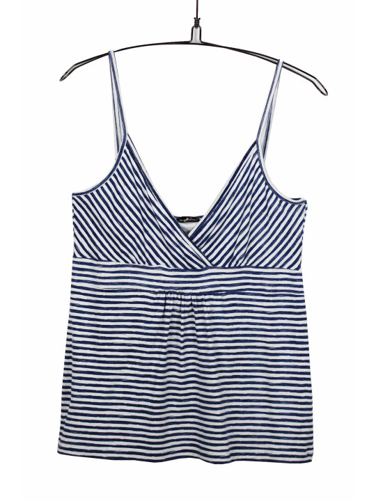 Débardeur femme rayé marine/blanc cache-cœur fines bretelles