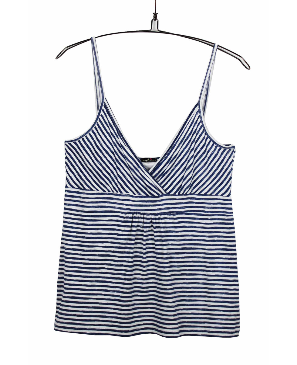 Débardeur femme rayé marine/blanc cache-cœur fines bretelles