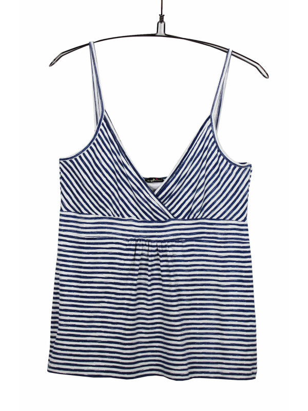 Débardeur femme rayé marine/blanc cache-cœur fines bretelles
