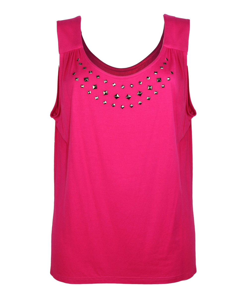 Débardeur rose stretch femme – Strass fantaisie et confort