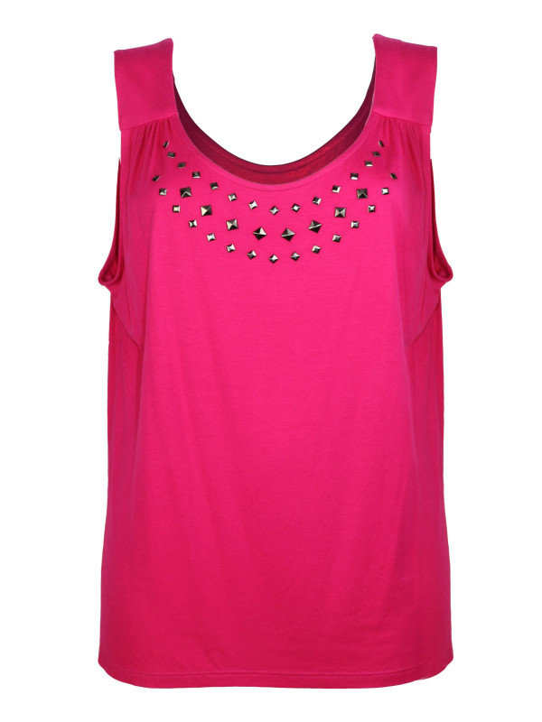 Débardeur rose stretch femme – Strass fantaisie et confort