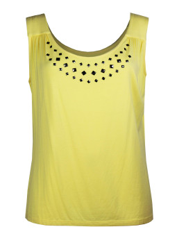 Débardeur jaune stretch femme – Strass fantaisie lumineux