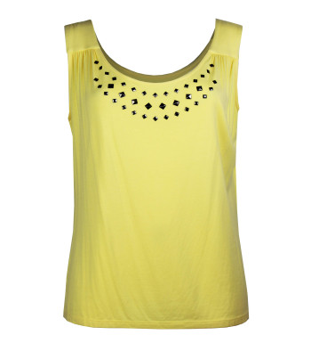 Débardeur jaune stretch femme – Strass fantaisie lumineux