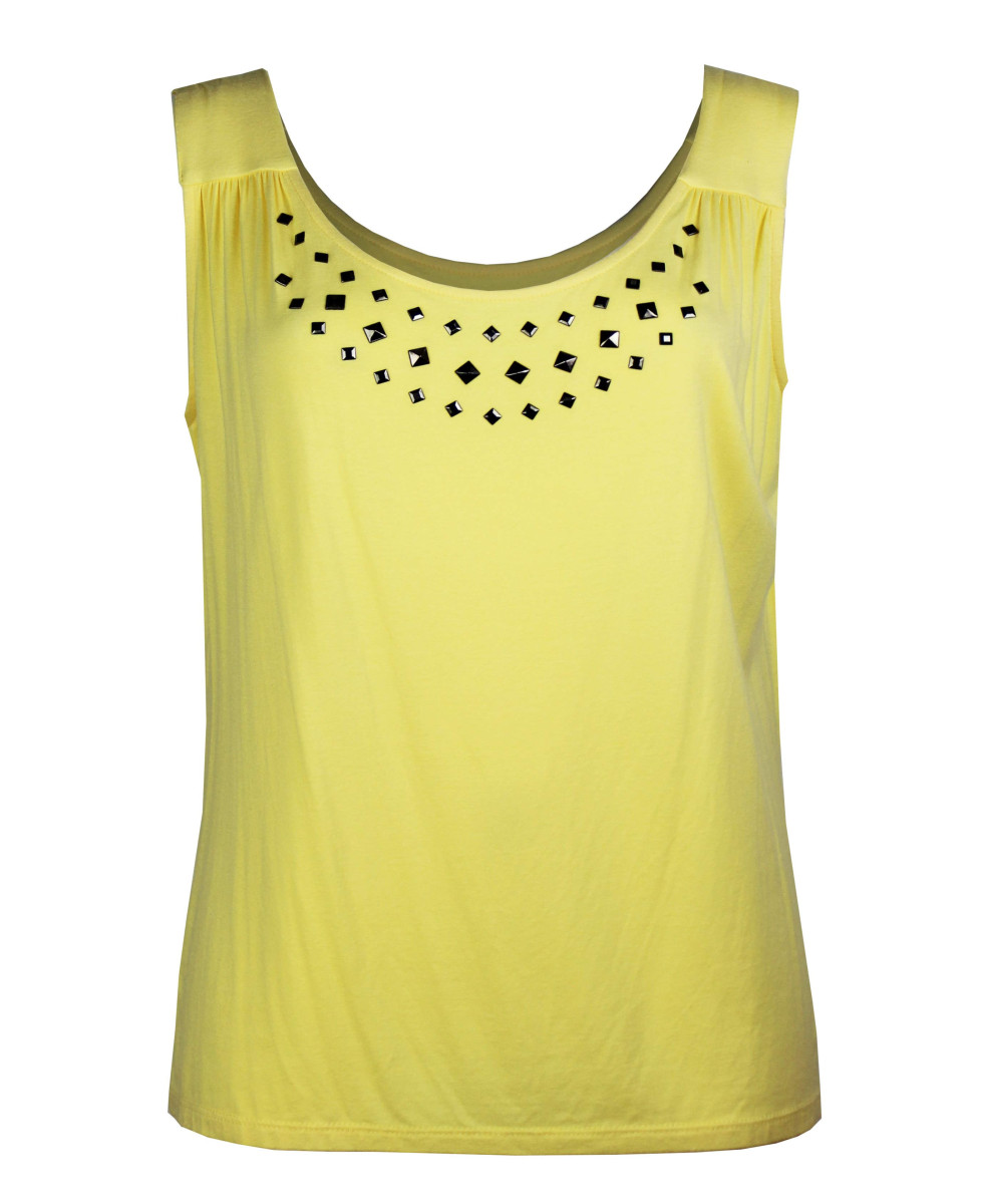 Débardeur jaune stretch femme – Strass fantaisie lumineux