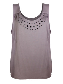 Débardeur taupe stretch femme – Strass fantaisie chic