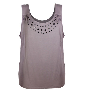 Débardeur taupe stretch femme – Strass fantaisie chic