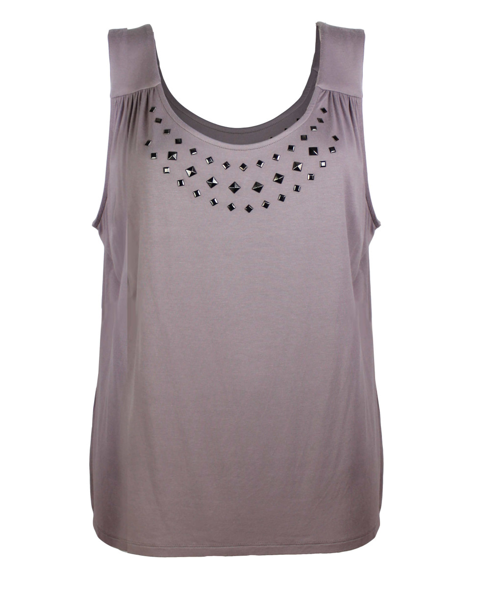 Débardeur taupe stretch femme – Strass fantaisie chic